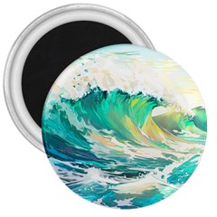 Ai Generated Waves Ocean Sea Tsunami Nautical Art 3  Magnets by Ravend