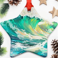 Ai Generated Waves Ocean Sea Tsunami Nautical Art Ornament (star) by Ravend