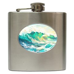 Ai Generated Waves Ocean Sea Tsunami Nautical Art Hip Flask (6 Oz) by Ravend