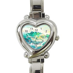 Ai Generated Waves Ocean Sea Tsunami Nautical Art Heart Italian Charm Watch by Ravend