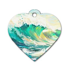 Ai Generated Waves Ocean Sea Tsunami Nautical Art Dog Tag Heart (one Side) by Ravend