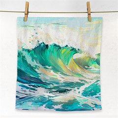 Ai Generated Waves Ocean Sea Tsunami Nautical Art Face Towel by Ravend