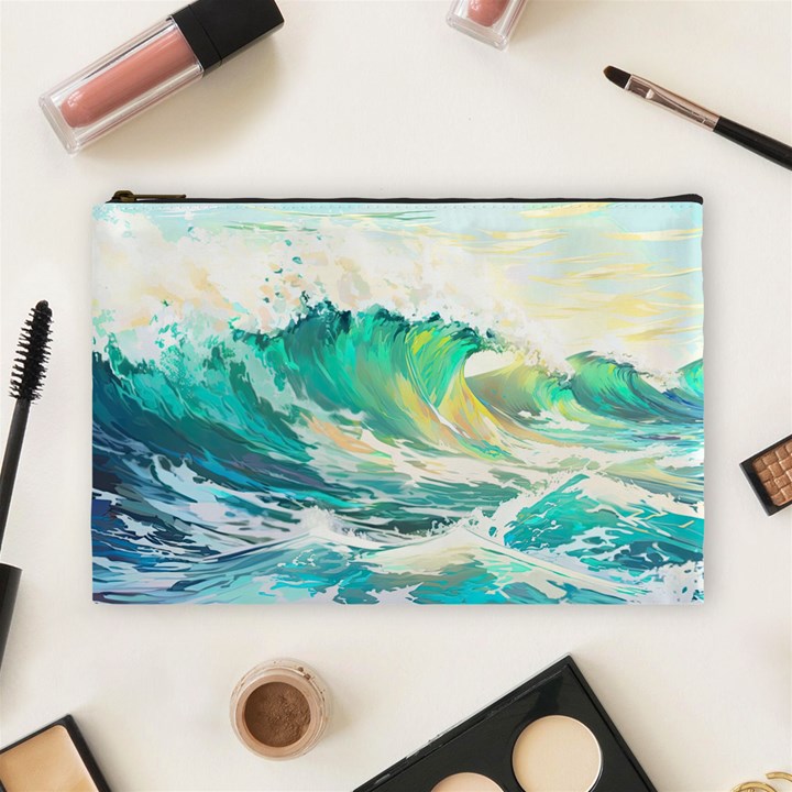 Ai Generated Waves Ocean Sea Tsunami Nautical Art Cosmetic Bag (Large)