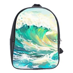 Ai Generated Waves Ocean Sea Tsunami Nautical Art School Bag (large) by Ravend