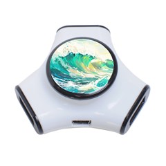 Ai Generated Waves Ocean Sea Tsunami Nautical Art 3-port Usb Hub by Ravend