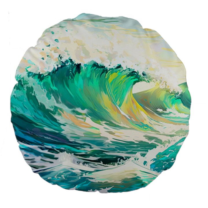 Ai Generated Waves Ocean Sea Tsunami Nautical Art Large 18  Premium Round Cushions