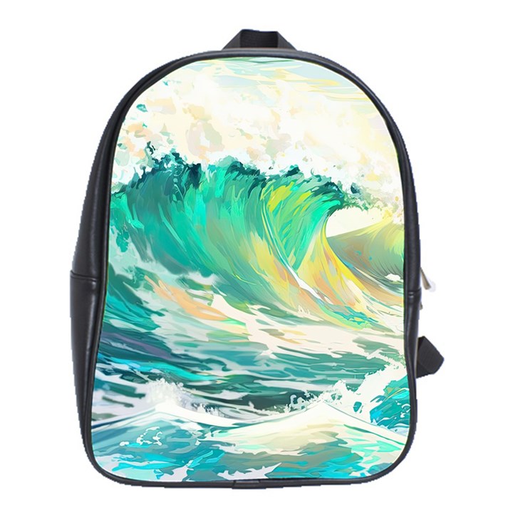 Ai Generated Waves Ocean Sea Tsunami Nautical Art School Bag (XL)