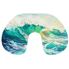 Ai Generated Waves Ocean Sea Tsunami Nautical Art Travel Neck Pillow by Ravend