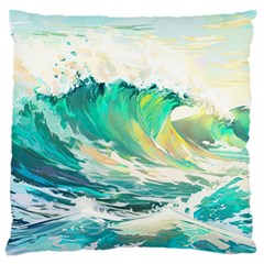 Ai Generated Waves Ocean Sea Tsunami Nautical Art Standard Premium Plush Fleece Cushion Case (two Sides) by Ravend