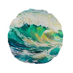 Ai Generated Waves Ocean Sea Tsunami Nautical Art Standard 15  Premium Flano Round Cushions by Ravend