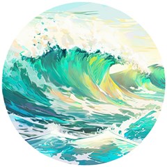 Ai Generated Waves Ocean Sea Tsunami Nautical Art Wooden Puzzle Round by Ravend