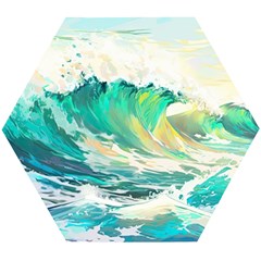 Ai Generated Waves Ocean Sea Tsunami Nautical Art Wooden Puzzle Hexagon by Ravend