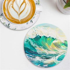 Ai Generated Waves Ocean Sea Tsunami Nautical Art Uv Print Round Tile Coaster by Ravend