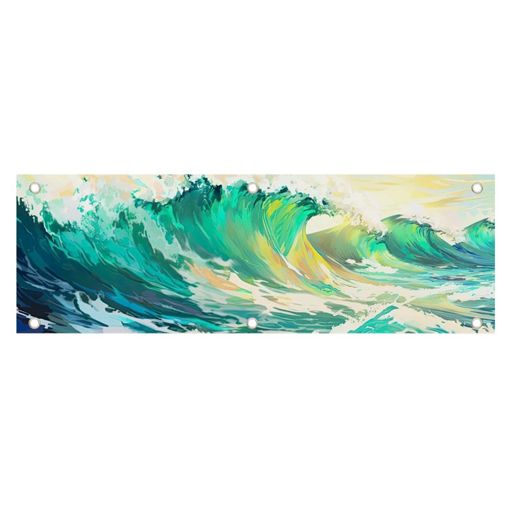 Ai Generated Waves Ocean Sea Tsunami Nautical Art Banner and Sign 6  x 2 