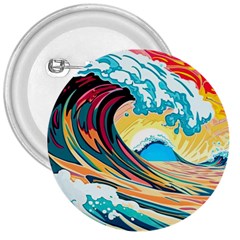 Ai Generated Waves Ocean Sea Tsunami Nautical Arts 3  Buttons by Ravend