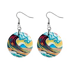 Ai Generated Waves Ocean Sea Tsunami Nautical Arts Mini Button Earrings by Ravend