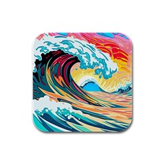 Ai Generated Waves Ocean Sea Tsunami Nautical Arts Rubber Square Coaster (4 Pack) by Ravend