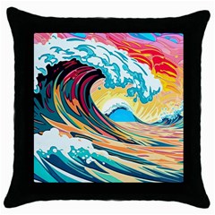 Ai Generated Waves Ocean Sea Tsunami Nautical Arts Throw Pillow Case (black) by Ravend