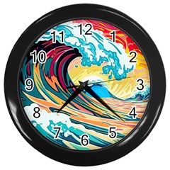 Ai Generated Waves Ocean Sea Tsunami Nautical Arts Wall Clock (black) by Ravend