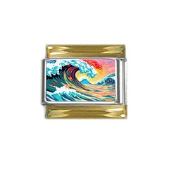 Ai Generated Waves Ocean Sea Tsunami Nautical Arts Gold Trim Italian Charm (9mm) by Ravend