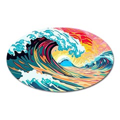 Ai Generated Waves Ocean Sea Tsunami Nautical Arts Oval Magnet by Ravend