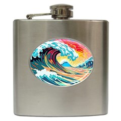 Ai Generated Waves Ocean Sea Tsunami Nautical Arts Hip Flask (6 Oz) by Ravend