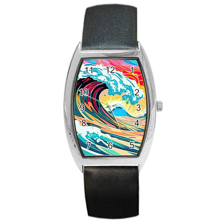 Ai Generated Waves Ocean Sea Tsunami Nautical Arts Barrel Style Metal Watch