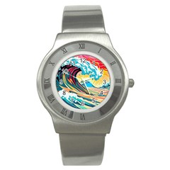 Ai Generated Waves Ocean Sea Tsunami Nautical Arts Stainless Steel Watch by Ravend