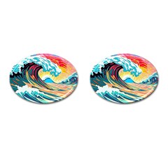 Ai Generated Waves Ocean Sea Tsunami Nautical Arts Cufflinks (oval) by Ravend