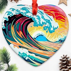 Ai Generated Waves Ocean Sea Tsunami Nautical Arts Heart Ornament (two Sides) by Ravend