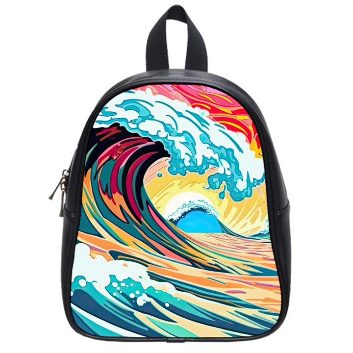 Ai Generated Waves Ocean Sea Tsunami Nautical Arts School Bag (Small)