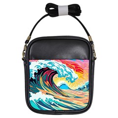 Ai Generated Waves Ocean Sea Tsunami Nautical Arts Girls Sling Bag by Ravend