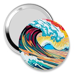 Ai Generated Waves Ocean Sea Tsunami Nautical Arts 3  Handbag Mirrors by Ravend