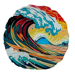 Ai Generated Waves Ocean Sea Tsunami Nautical Arts Large 18  Premium Round Cushions by Ravend