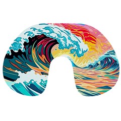 Ai Generated Waves Ocean Sea Tsunami Nautical Arts Travel Neck Pillow by Ravend