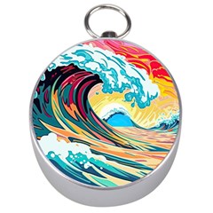 Ai Generated Waves Ocean Sea Tsunami Nautical Arts Silver Compasses by Ravend