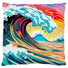 Ai Generated Waves Ocean Sea Tsunami Nautical Arts Large Premium Plush Fleece Cushion Case (two Sides) by Ravend