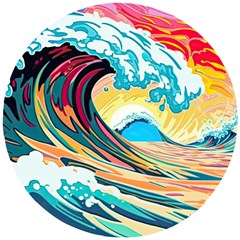 Ai Generated Waves Ocean Sea Tsunami Nautical Arts Wooden Puzzle Round by Ravend