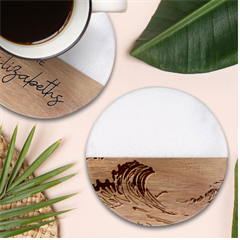 Ai Generated Waves Ocean Sea Tsunami Nautical Arts Classic Marble Wood Coaster (round) 