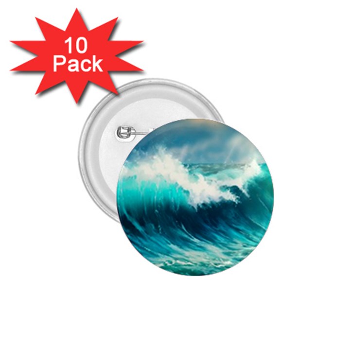 Ai Generated Waves Ocean Sea Tsunami Nautical Painting 1.75  Buttons (10 pack)