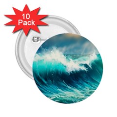 Ai Generated Waves Ocean Sea Tsunami Nautical Painting 2 25  Buttons (10 Pack)  by Ravend