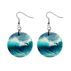 Ai Generated Waves Ocean Sea Tsunami Nautical Painting Mini Button Earrings by Ravend