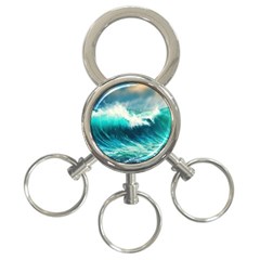 Ai Generated Waves Ocean Sea Tsunami Nautical Painting 3-ring Key Chain by Ravend