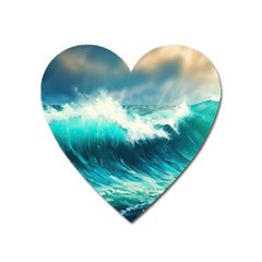 Ai Generated Waves Ocean Sea Tsunami Nautical Painting Heart Magnet by Ravend