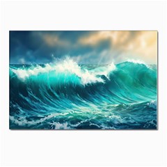 Ai Generated Waves Ocean Sea Tsunami Nautical Painting Postcard 4 x 6  (pkg Of 10) by Ravend