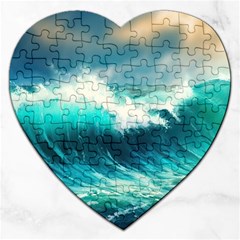 Ai Generated Waves Ocean Sea Tsunami Nautical Painting Jigsaw Puzzle (heart) by Ravend