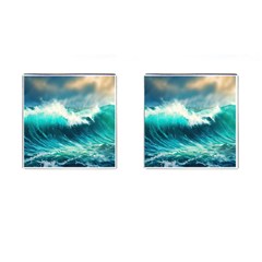 Ai Generated Waves Ocean Sea Tsunami Nautical Painting Cufflinks (square) by Ravend