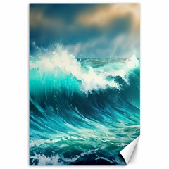 Ai Generated Waves Ocean Sea Tsunami Nautical Painting Canvas 12  X 18  by Ravend