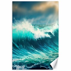 Ai Generated Waves Ocean Sea Tsunami Nautical Painting Canvas 20  X 30  by Ravend