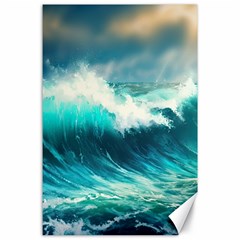 Ai Generated Waves Ocean Sea Tsunami Nautical Painting Canvas 24  X 36  by Ravend